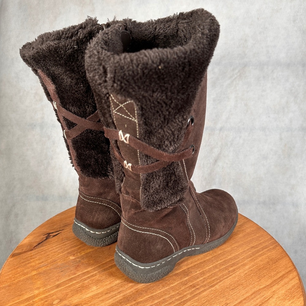 Wanderlust Winter Boots Women 7.5 Brown Good Suede Faux Fur Trim Side Zip - Picture 6 of 13